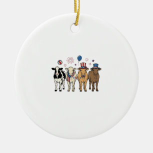 Patriotic Cow Lineup Vintage Vector Shirt Design_1 Ceramic Ornament