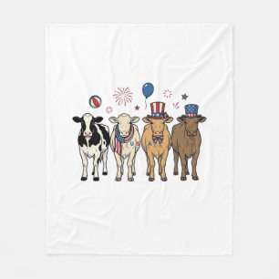 Patriotic Cow Lineup Vintage Vector Shirt Design_1 Fleece Blanket
