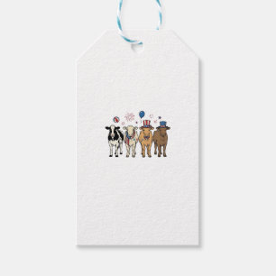 Patriotic Cow Lineup Vintage Vector Shirt Design_1 Gift Tags