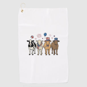Patriotic Cow Lineup Vintage Vector Shirt Design_1 Golf Towel