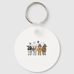 Patriotic Cow Lineup Vintage Vector Shirt Design_1 Key Ring