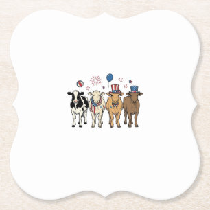 Patriotic Cow Lineup Vintage Vector Shirt Design_1 Paper Coaster