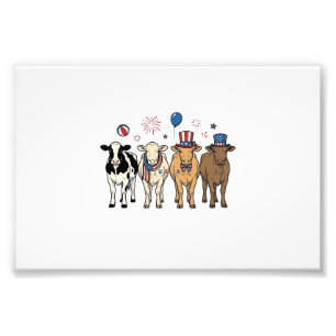 Patriotic Cow Lineup Vintage Vector Shirt Design_1 Photo Print