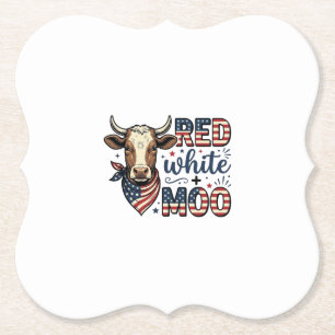 Patriotic Cow Red White Moo 4th of July Shirt Desi Paper Coaster