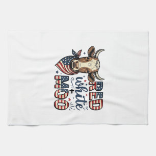 Patriotic Cow Red White Moo 4th of July Shirt Desi Tea Towel
