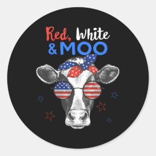 Patriotic Cow Usa Flag Funny 4th Of July Red White Classic Round Sticker