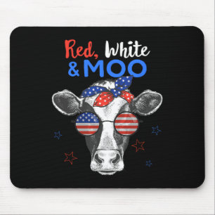 Patriotic Cow Usa Flag Funny 4th Of July Red White Mouse Pad