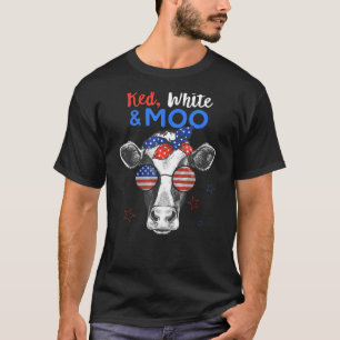 Patriotic Cow USA Flag Funny 4th of July Red White T-Shirt