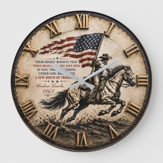 Patriotic Cowboy Abraham Lincoln Quote Large Clock (Front)
