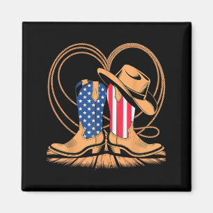 Patriotic Cowboy Boots Heart USA Flag Western Magnet