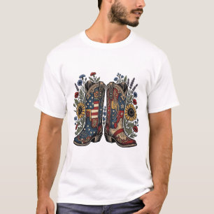 Patriotic Cowboy Boots Sunflower Floral Shirt Desi