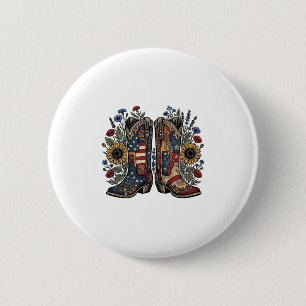 Patriotic Cowboy Boots Sunflower Floral Shirt Desi 6 Cm Round Badge