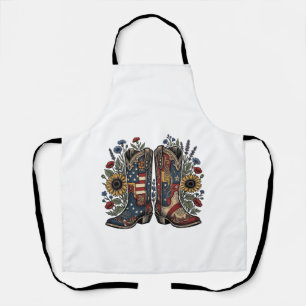 Patriotic Cowboy Boots Sunflower Floral Shirt Desi Apron