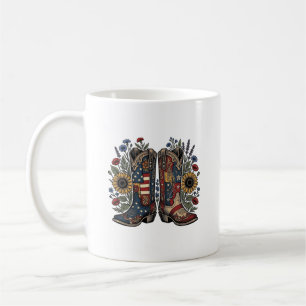 Patriotic Cowboy Boots Sunflower Floral Shirt Desi Coffee Mug