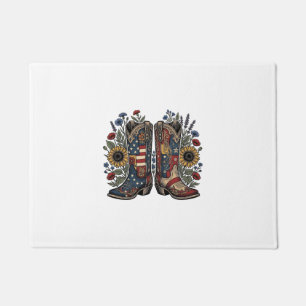 Patriotic Cowboy Boots Sunflower Floral Shirt Desi Doormat