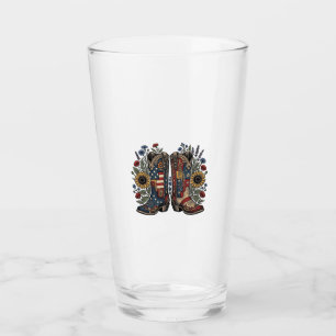 Patriotic Cowboy Boots Sunflower Floral Shirt Desi Glass