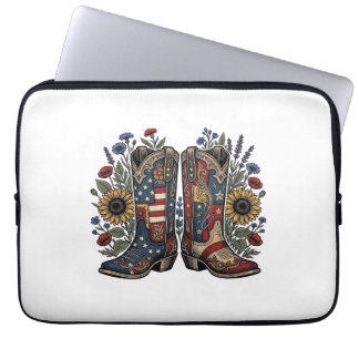 Patriotic Cowboy Boots Sunflower Floral Shirt Desi Laptop Sleeve