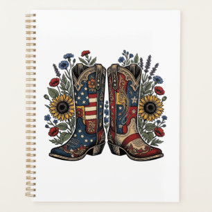 Patriotic Cowboy Boots Sunflower Floral Shirt Desi Planner