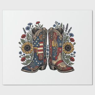 Patriotic Cowboy Boots Sunflower Floral Shirt Desi Wrapping Paper