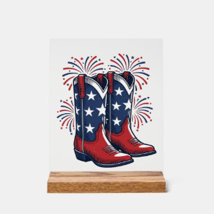 Patriotic Cowboy Boots Vintage Western Shirt Desig Acrylic Sign