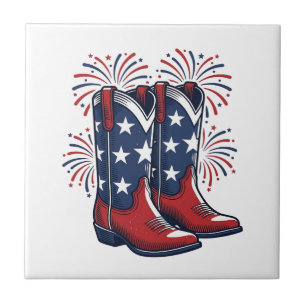 Patriotic Cowboy Boots Vintage Western Shirt Desig Ceramic Tile