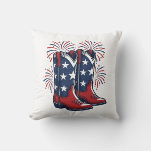 Patriotic Cowboy Boots Vintage Western Shirt Desig Cushion