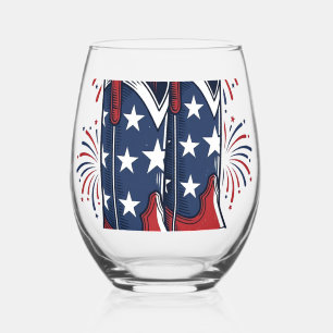 Patriotic Cowboy Boots Vintage Western Shirt Desig Stemless Wine Glass