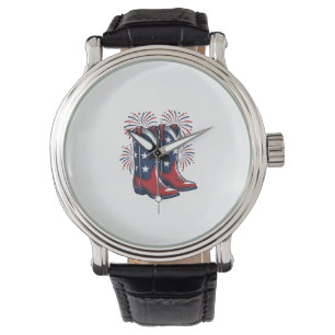 Patriotic Cowboy Boots Vintage Western Shirt Desig Watch