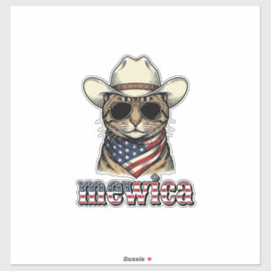 Patriotic Cowboy Cat Mewica Vintage Vector Design_