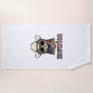 Patriotic Cowboy Cat Mewica Vintage Vector Design_ Beach Towel