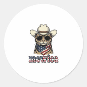 Patriotic Cowboy Cat Mewica Vintage Vector Design_ Classic Round Sticker