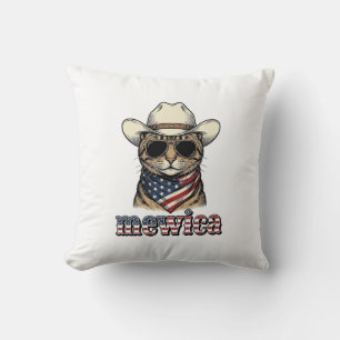 Patriotic Cowboy Cat Mewica Vintage Vector Design_ Cushion