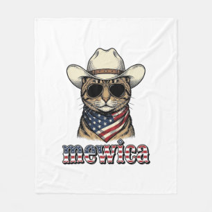Patriotic Cowboy Cat Mewica Vintage Vector Design_ Fleece Blanket