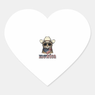 Patriotic Cowboy Cat Mewica Vintage Vector Design_ Heart Sticker