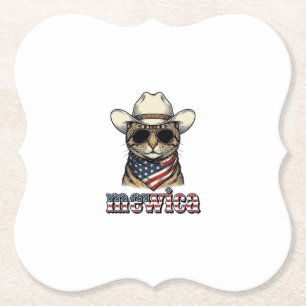 Patriotic Cowboy Cat Mewica Vintage Vector Design_ Paper Coaster