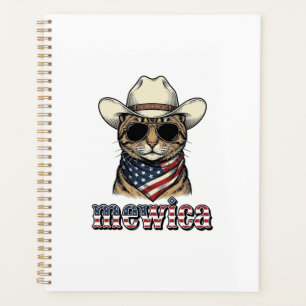 Patriotic Cowboy Cat Mewica Vintage Vector Design_ Planner