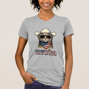 Patriotic Cowboy Cat Mewica Vintage Vector Design_ T-Shirt
