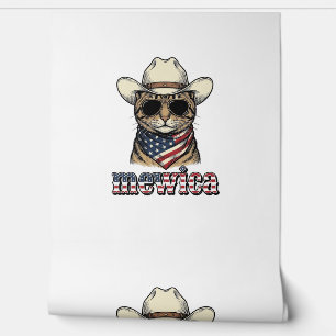 Patriotic Cowboy Cat Mewica Vintage Vector Design_ Wallpaper