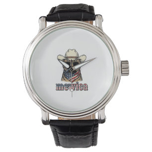 Patriotic Cowboy Cat Mewica Vintage Vector Design_ Watch