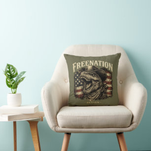 Patriotic Cowboy Dinosaur American Flag  Cushion