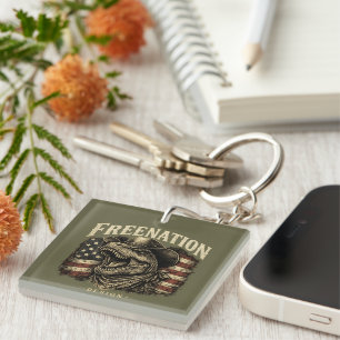 Patriotic Cowboy Dinosaur American Flag Men's T-Sh Key Ring