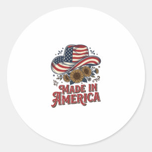 Patriotic Cowboy Hat Made in America Shirt Design_ Classic Round Sticker