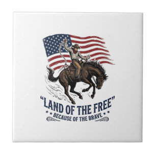 Patriotic Cowboy Land Of The Free Western Shirt De Ceramic Tile