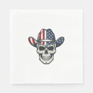 Patriotic Cowboy Skull Vintage Engraving Shirt_1 Napkin