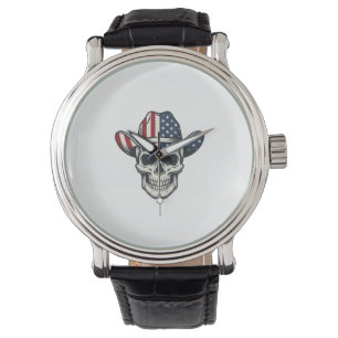 Patriotic Cowboy Skull Vintage Engraving Shirt_1 Watch