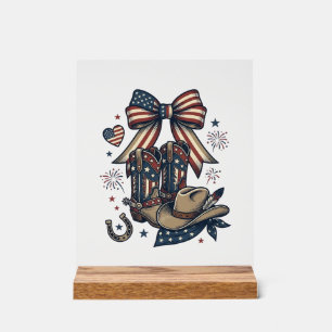Patriotic Cowgirl Boots and Bow Western Shirt Desi Acrylic Sign