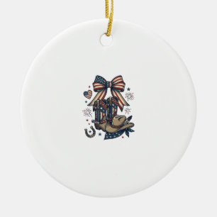 Patriotic Cowgirl Boots and Bow Western Shirt Desi Ceramic Ornament