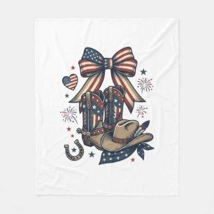 Patriotic Cowgirl Boots and Bow Western Shirt Desi Fleece Blanket