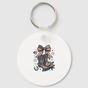 Patriotic Cowgirl Boots and Bow Western Shirt Desi Key Ring