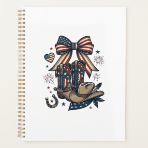 Patriotic Cowgirl Boots and Bow Western Shirt Desi Planner
